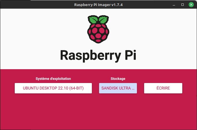 ecran raspberry pi imager pret à écrire sur la clé USB